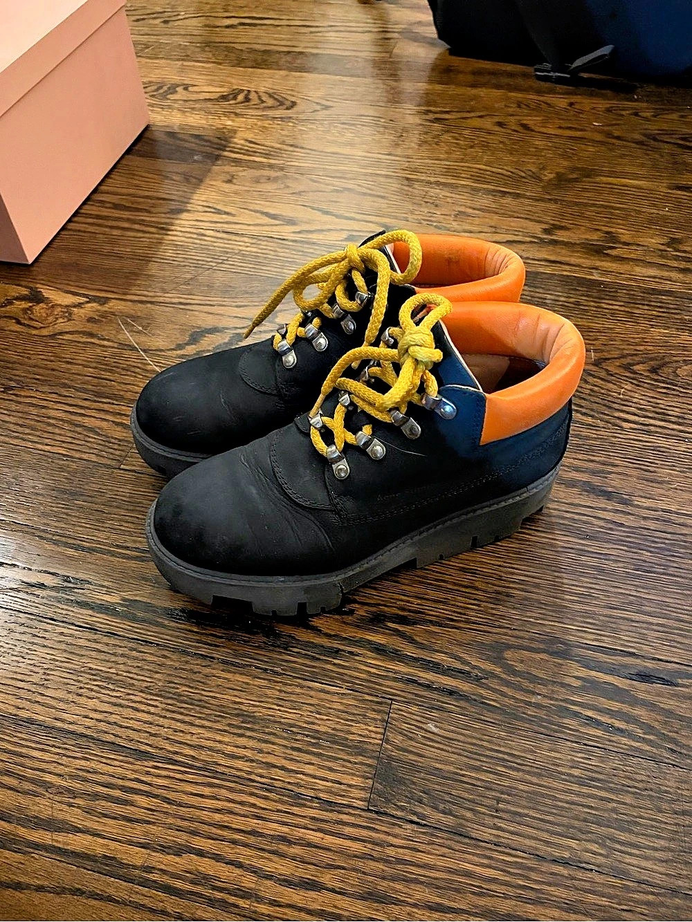 Acne Studios Tinne Contrast Hiking Boots Black/Orange EU 36